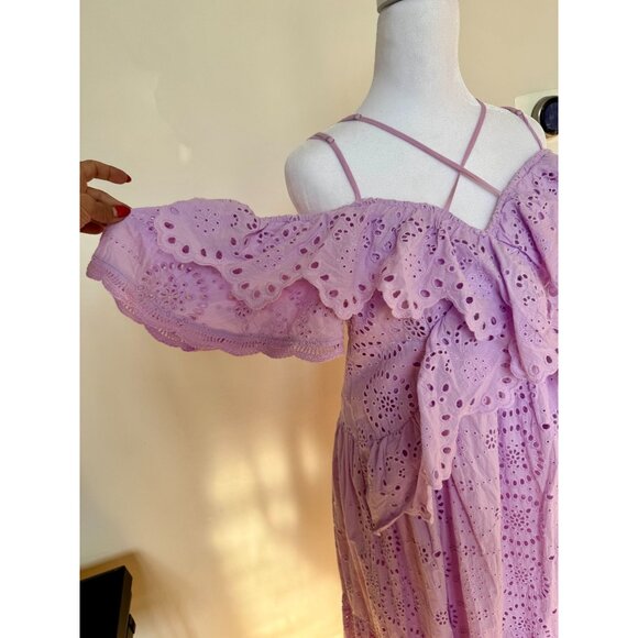 NWT Fate Lavende Eyelet Lace Ruffle  Dress Adjustable Straps Medium 100% Cotton - Picture 10 of 10